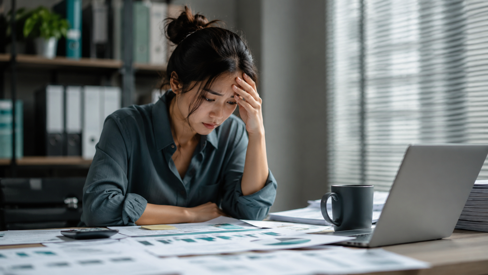 Person reflecting on small mistakes and anxiety in a calm workspace