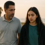 Father and teenager walking calmly together, reflecting on healing from trauma memories